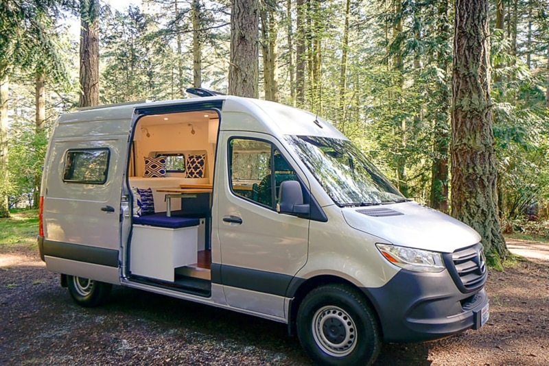 A campervan in the forest